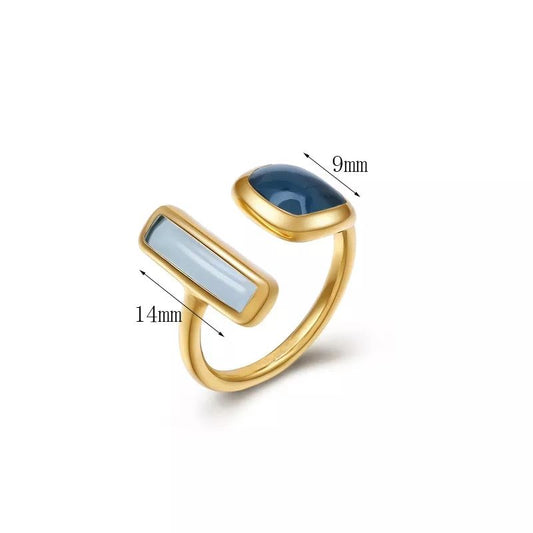 💍 Golden Ring with Blue Stone 💙 | Elegant Square Design for Girls ✨