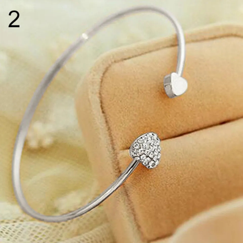 💛 Golden Plated Adjustable Crystal Double Heart Bowknot Bracelet ✨ | Elegant & Romantic Design 💛
