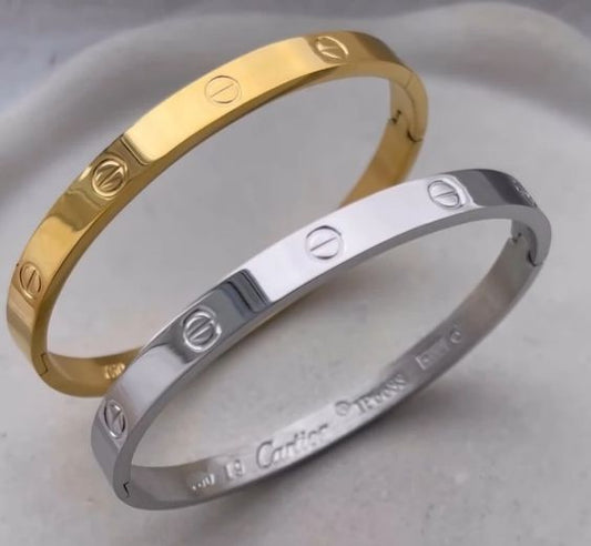 💎 Cartier-Style Silver Stainless Steel Bangle ✨ | Luxury Meets Elegance 💎